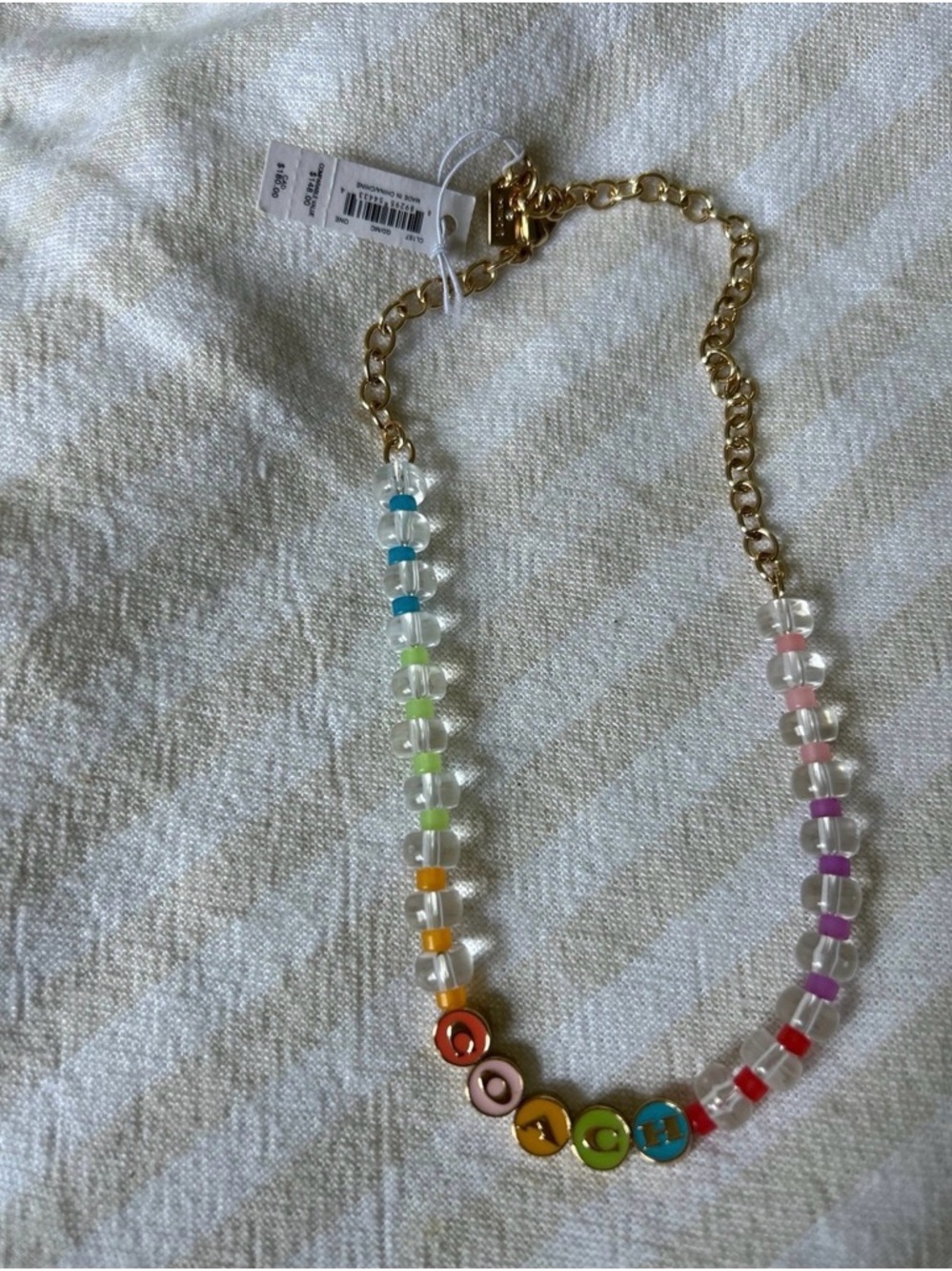 Coach Multicolor Beaded Necklace with Gold Chain NWT